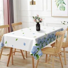 Lofaris Blue Floral Fringes Leaves White Dining Tablecloth