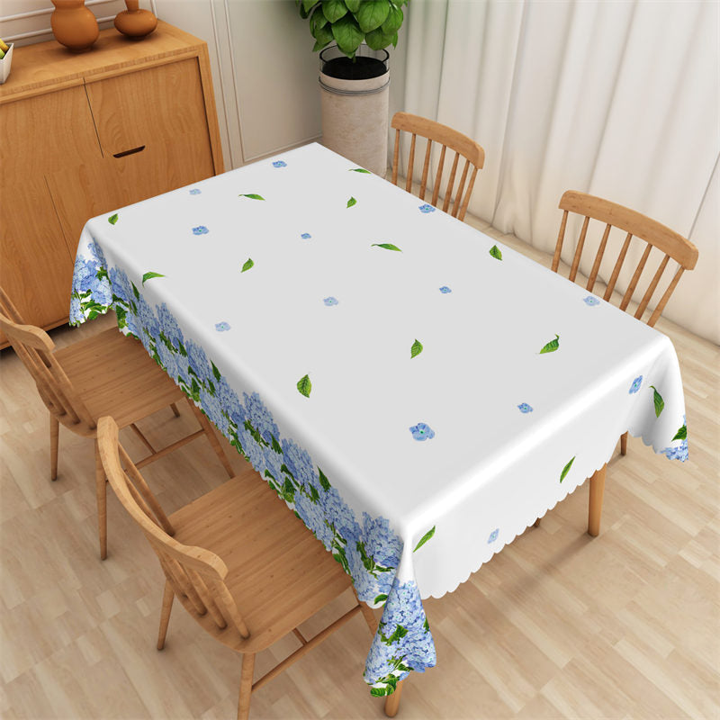 Lofaris Blue Floral Fringes Leaves White Dining Tablecloth