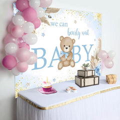 Lofaris Blue Floral Glitter Bear Baby Shower Backdrop