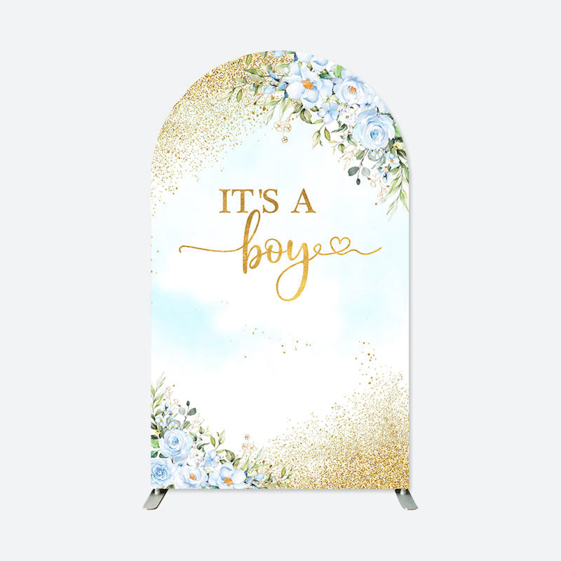 Lofaris Blue Floral Gold Baby Shower Boy Party Arch Backdrop