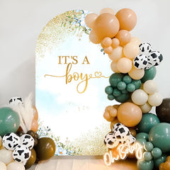 Lofaris Blue Floral Gold Baby Shower Boy Party Arch Backdrop