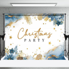 Lofaris Blue Floral Gold Star Merry Christmas Party Backdrop