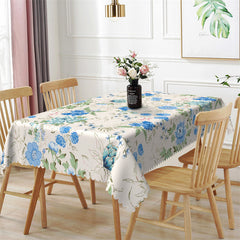 Lofaris Blue Floral Green Leaves Spring Rectangle Tablecloth