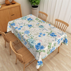 Lofaris Blue Floral Green Leaves Spring Rectangle Tablecloth