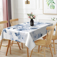 Lofaris Blue Floral Ink Painting Modern Rectangle Tablecloth