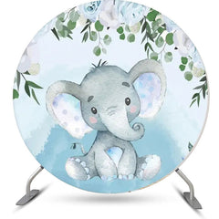 Lofaris Blue Floral Leaf Elephant Round Baby Shower Backdrop