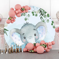 Lofaris Blue Floral Leaf Elephant Round Baby Shower Backdrop