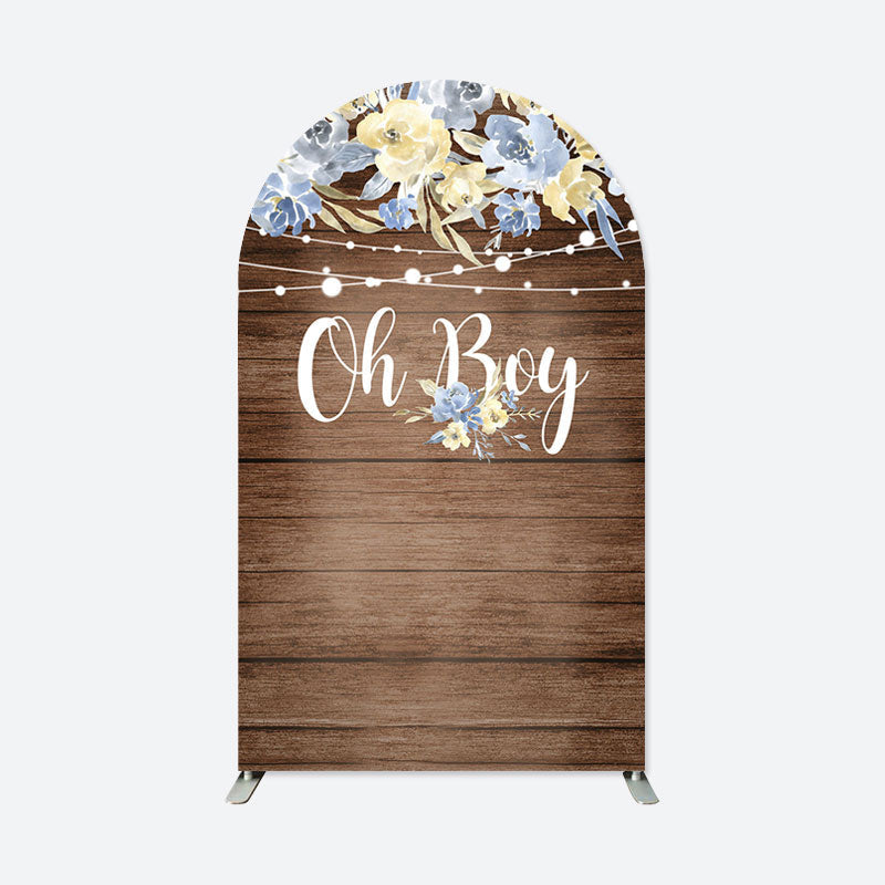 Lofaris Blue Floral Oh Boy Wooden Baby Shower Arch Backdrop