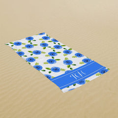 Lofaris Blue Floral Personalized Name Summer Beach Towel