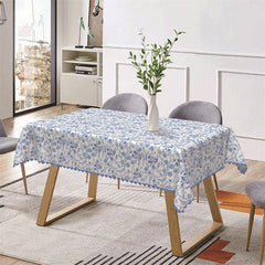 Lofaris Blue Floral Plant Print Retro Rectangle Tablecloth