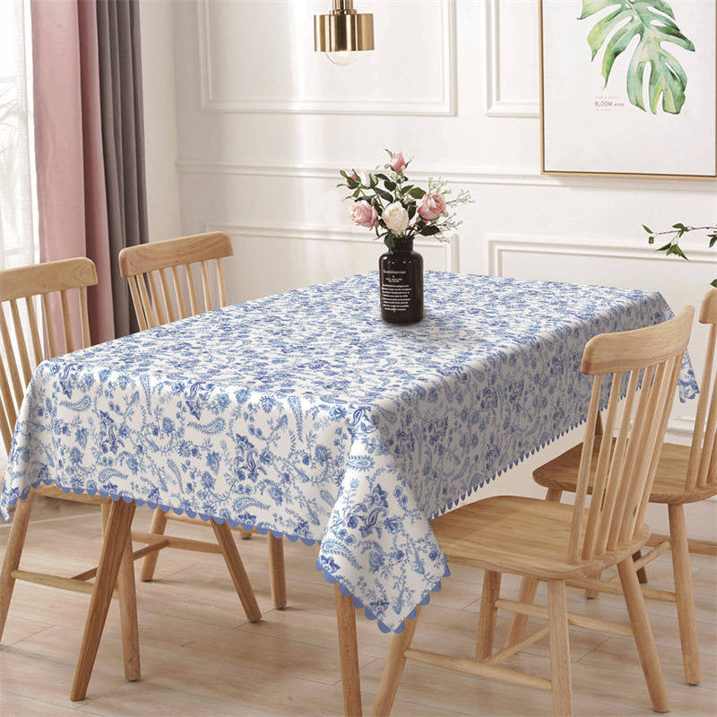 Lofaris Blue Floral Plant Print Retro Rectangle Tablecloth