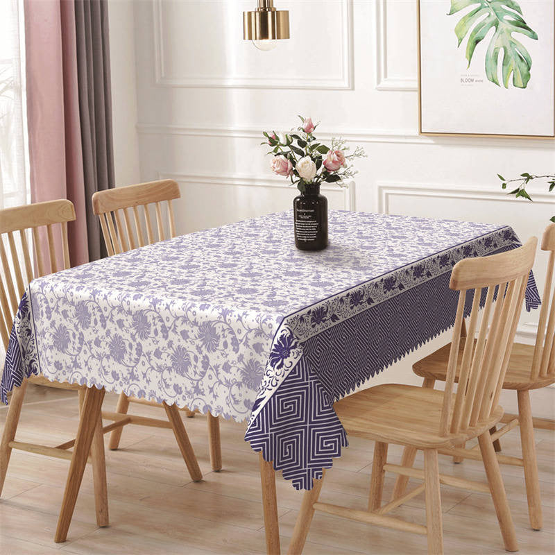 Lofaris Blue Floral Repeat Rustic Retro Rectangle Tablecloth