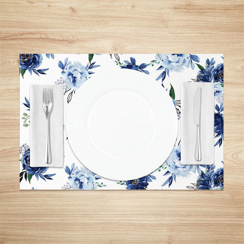 Lofaris Blue Floral Seamless Leaf Dining Set Of 4 Placemats