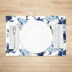 Lofaris Blue Floral Seamless Leaf Dining Set Of 4 Placemats