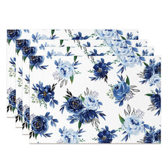 Lofaris Blue Floral Seamless Leaf Dining Set Of 4 Placemats