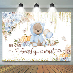 Lofaris Pink Floral Teddy Bear Gold Glitter Baby Shower Backdrop