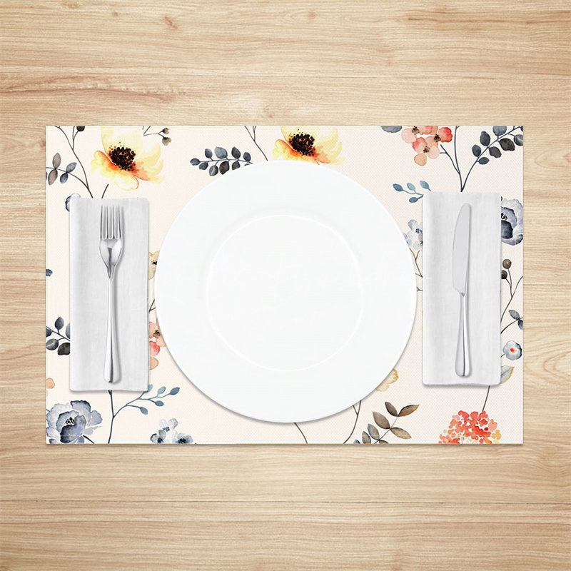 Lofaris Blue Floral Watercolor Leaves Set Of 4 Placemats