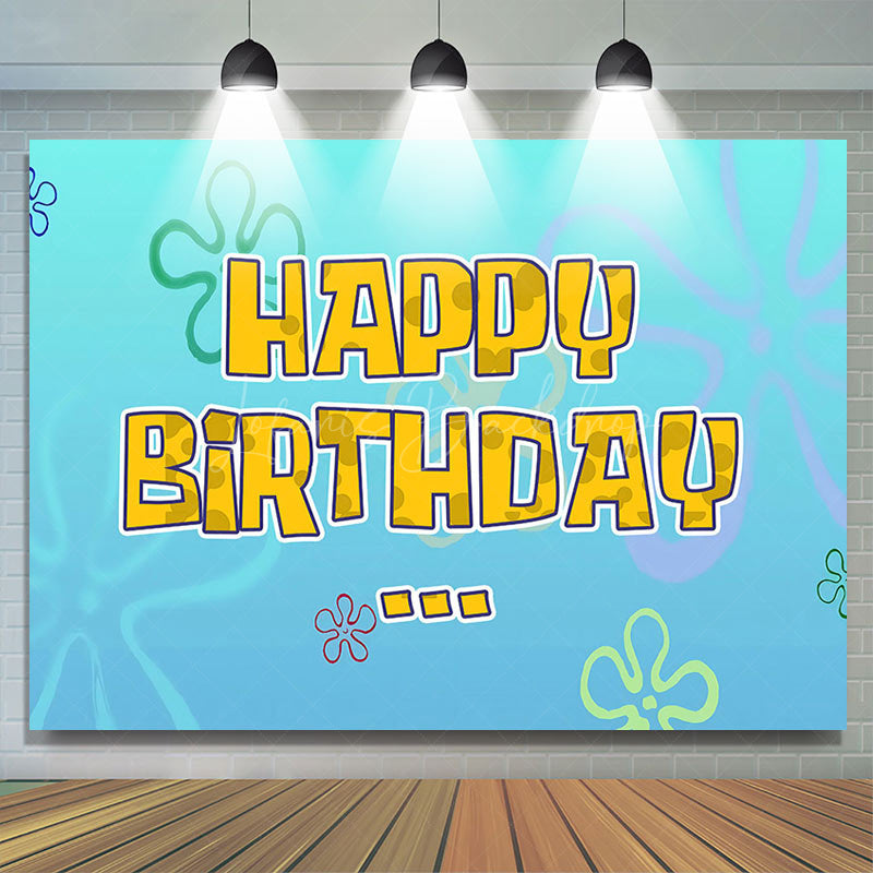 Lofaris Blue Floral Yellow Happy Birthday Party Backdrop