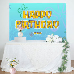 Lofaris Blue Floral Yellow Happy Birthday Party Backdrop