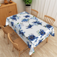 Lofaris Blue Flower Oil Painting Rectangle Cafe Tablecloth