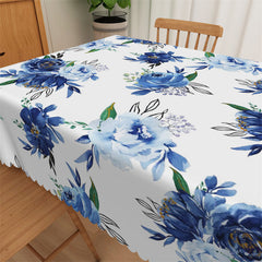 Lofaris Blue Flower Oil Painting Rectangle Cafe Tablecloth