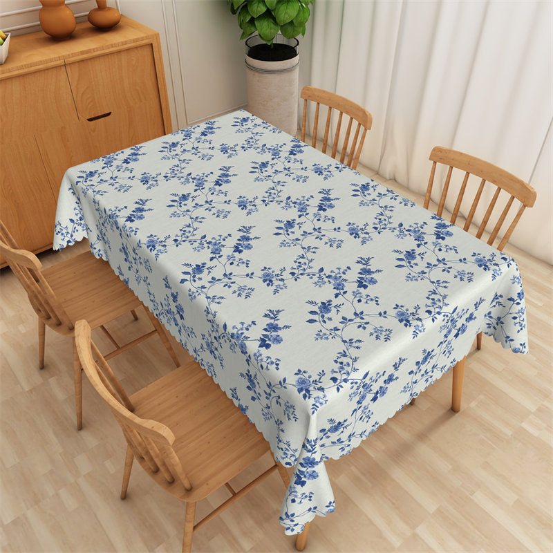 Lofaris Blue Flower Pastoral Chic Rectangle Cafe Tablecloth