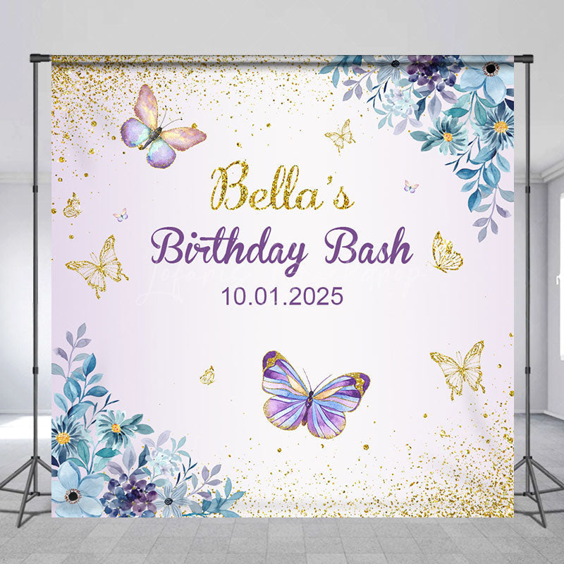 Lofaris Blue Flowers Butterflies Custom Birthday Backdrop