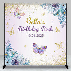 Lofaris Blue Flowers Butterflies Custom Birthday Backdrop