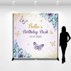 Lofaris Blue Flowers Butterflies Custom Birthday Backdrop