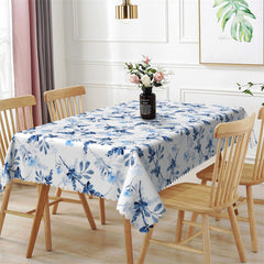 Lofaris Blue Flowers Leaves Repeat Rectangle Tablecloth