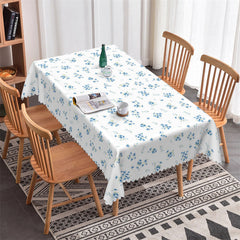 Lofaris Blue Flowers White Dining Room Rectangle Tablecloth