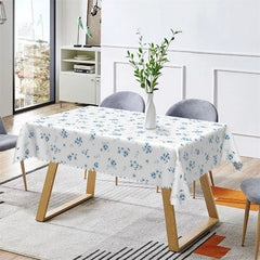 Lofaris Blue Flowers White Dining Room Rectangle Tablecloth