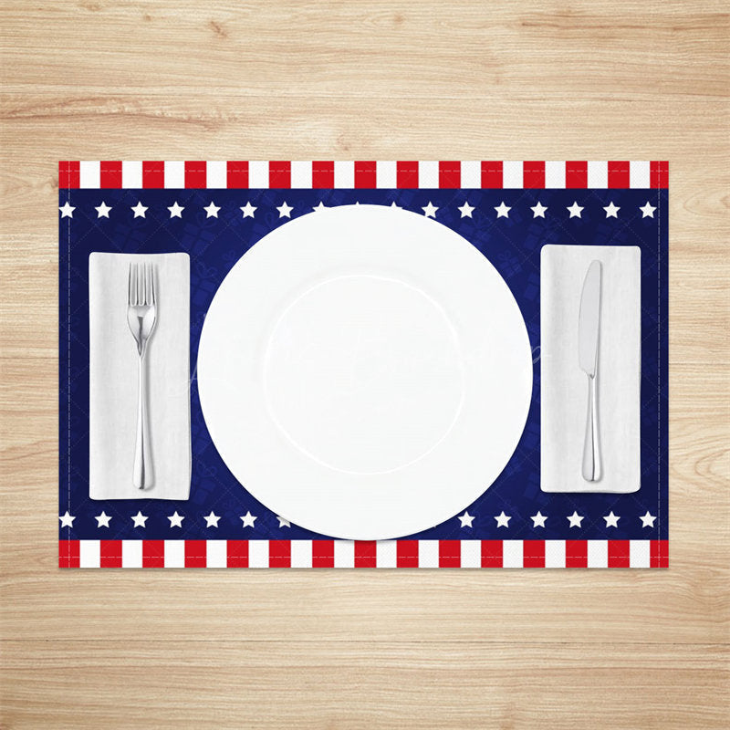 Lofaris Blue Gift Print Red Stripe Star Set Of 4 Placemats