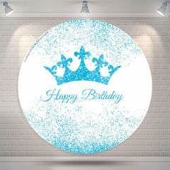 Lofaris Blue Glitter Crown White Round Birthday Party Backdrop