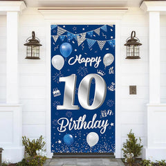 Lofaris Blue Glitter Flags Balloon 10th Birthday Door Cover