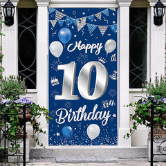 Lofaris Blue Glitter Flags Balloon 10th Birthday Door Cover