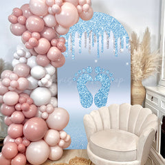 Lofaris Blue Glitter Footprints Baby Shower Arch Backdrop