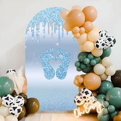 Lofaris Blue Glitter Footprints Baby Shower Arch Backdrop