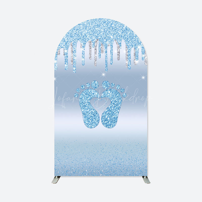 Lofaris Blue Glitter Footprints Baby Shower Arch Backdrop