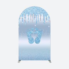 Lofaris Blue Glitter Footprints Baby Shower Arch Backdrop