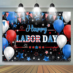 Lofaris Blue Glitter USA Style Black Happy Labor Day Backdrop