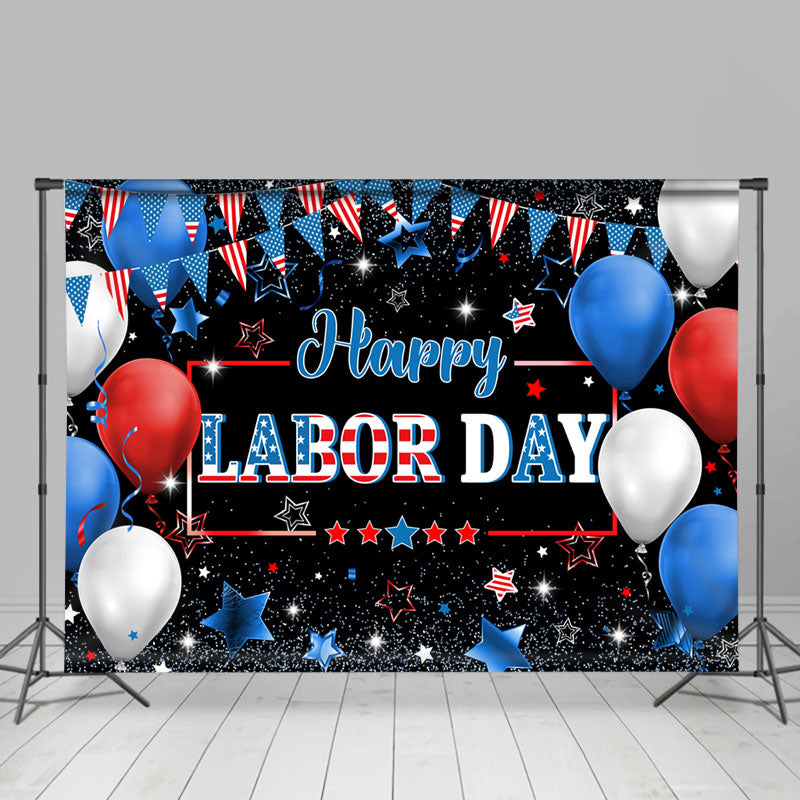 Lofaris Blue Glitter USA Style Black Happy Labor Day Backdrop