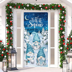 Lofaris Blue Gnomes Snowy Forest Night Christmas Door Cover