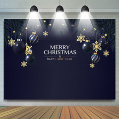 Lofaris Blue Gold Ball Merry Christmas Happy New Year Backdrop