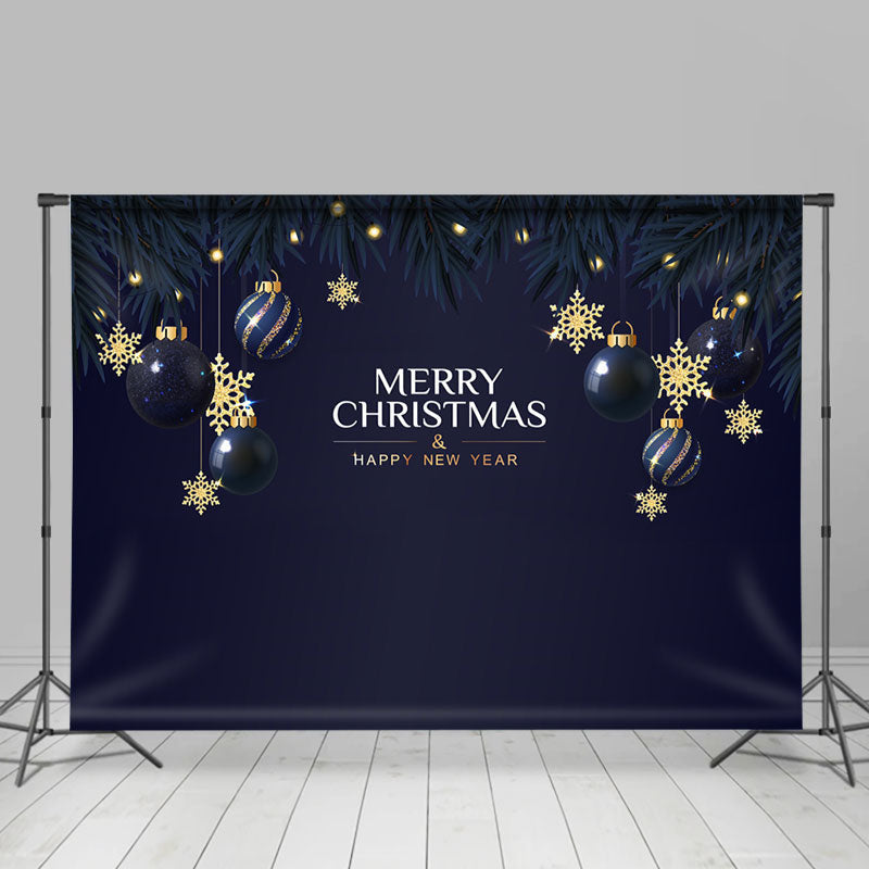 Lofaris Blue Gold Ball Merry Christmas Happy New Year Backdrop