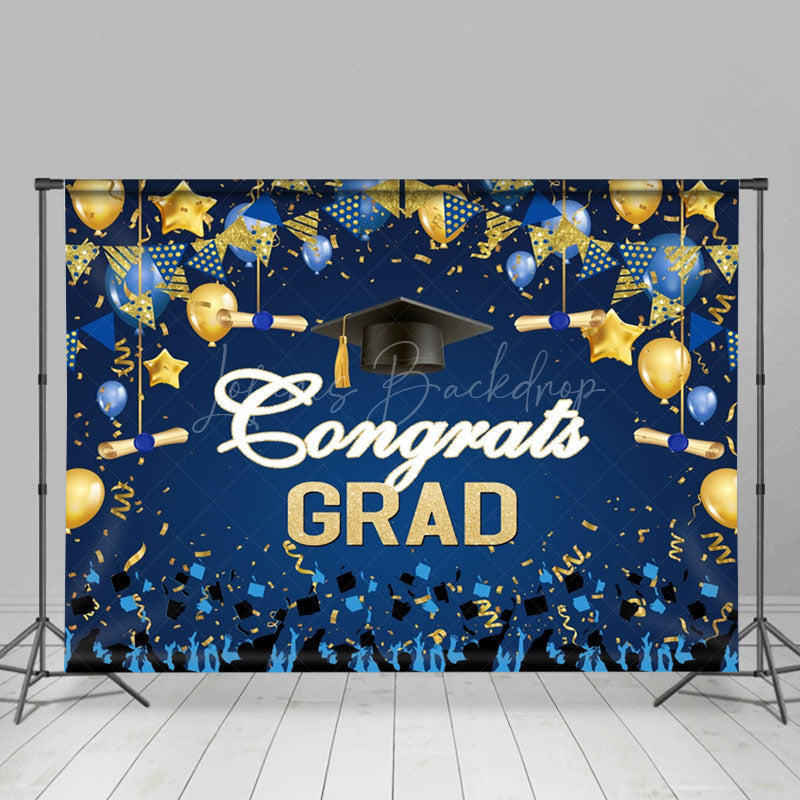 Lofaris Blue Gold Balloon Ribbon Student Graduation Backdrop