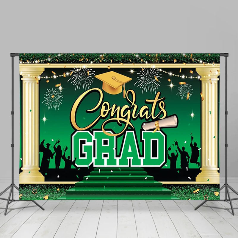 Lofaris Blue Gold Cap Sparkle Congrats Grad Party Backdrop