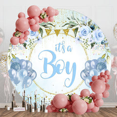 Lofaris Blue Gold Diamonds Floral Round Baby Shower Backdrop