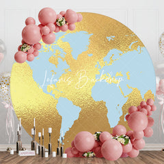 Lofaris Blue Gold Earth Panorama Round Birthday Backdrop