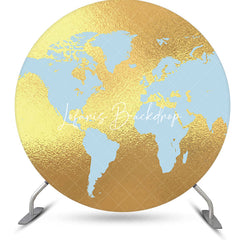 Lofaris Blue Gold Earth Panorama Round Birthday Backdrop